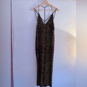 90’s/Y2K velvet leopard print strappy back, open back midi dress
